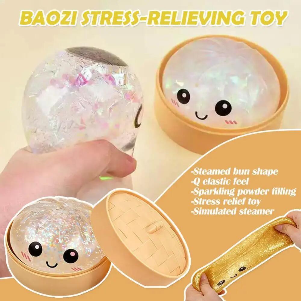 (จัดส่งภายใน 12 ชม.) 1/4 ชิ้น 2026 ใหม่ Glitter Dumpling Squishy ของเล่นบรรเทาความเครียดจําลอง Dumpling Squeezable ของเล่น Steamer ช้า Resilience Fidget Squishy ของเล่น