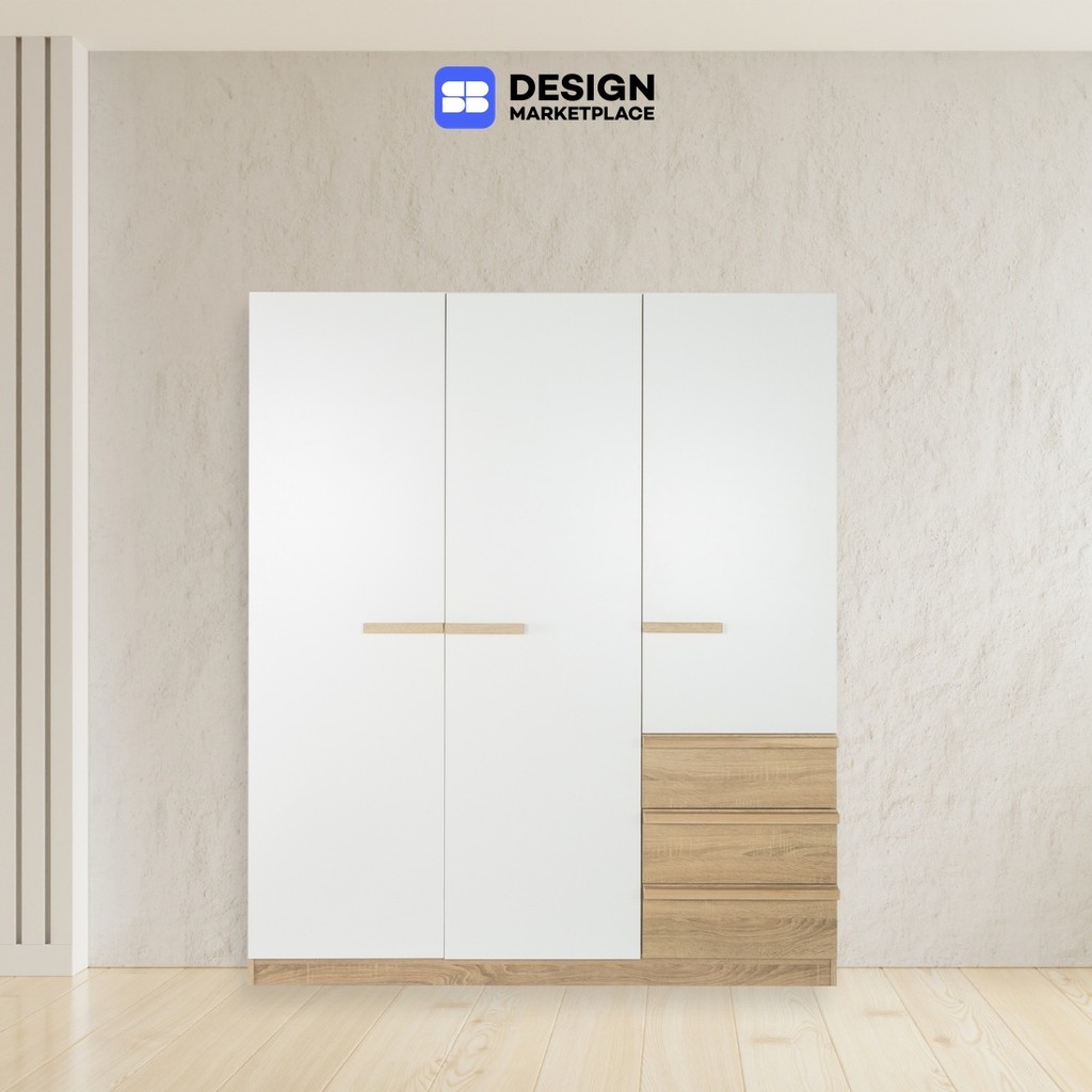 SB Design Square ตู้เสื้อผ้าบานเปิด 150 ซม. รุ่น Hanz สีไม้อ่อน (150x60x180 ซม.) แบรนด์ KONCEPT FURNITURE