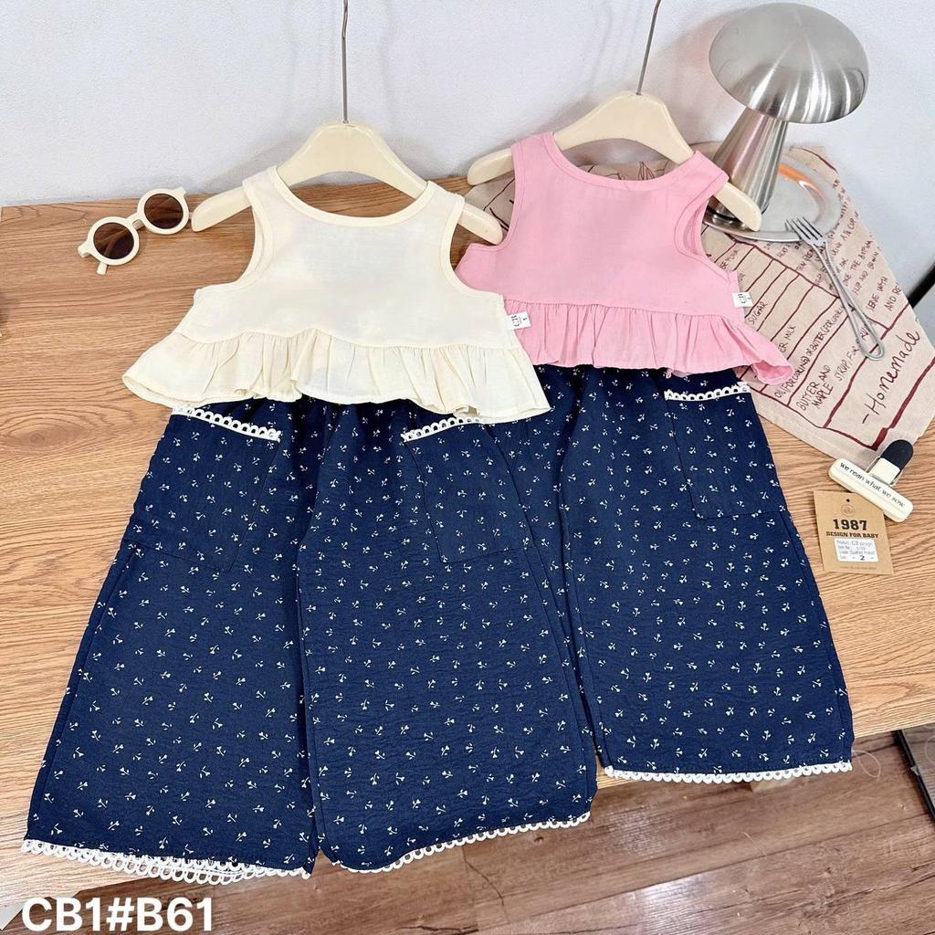 G424 (ขนาด 90-140) ชุดเซ็ทผ้าเย็นเสื้อผูกหลัง และกางเกงขายาวสีลายกลม