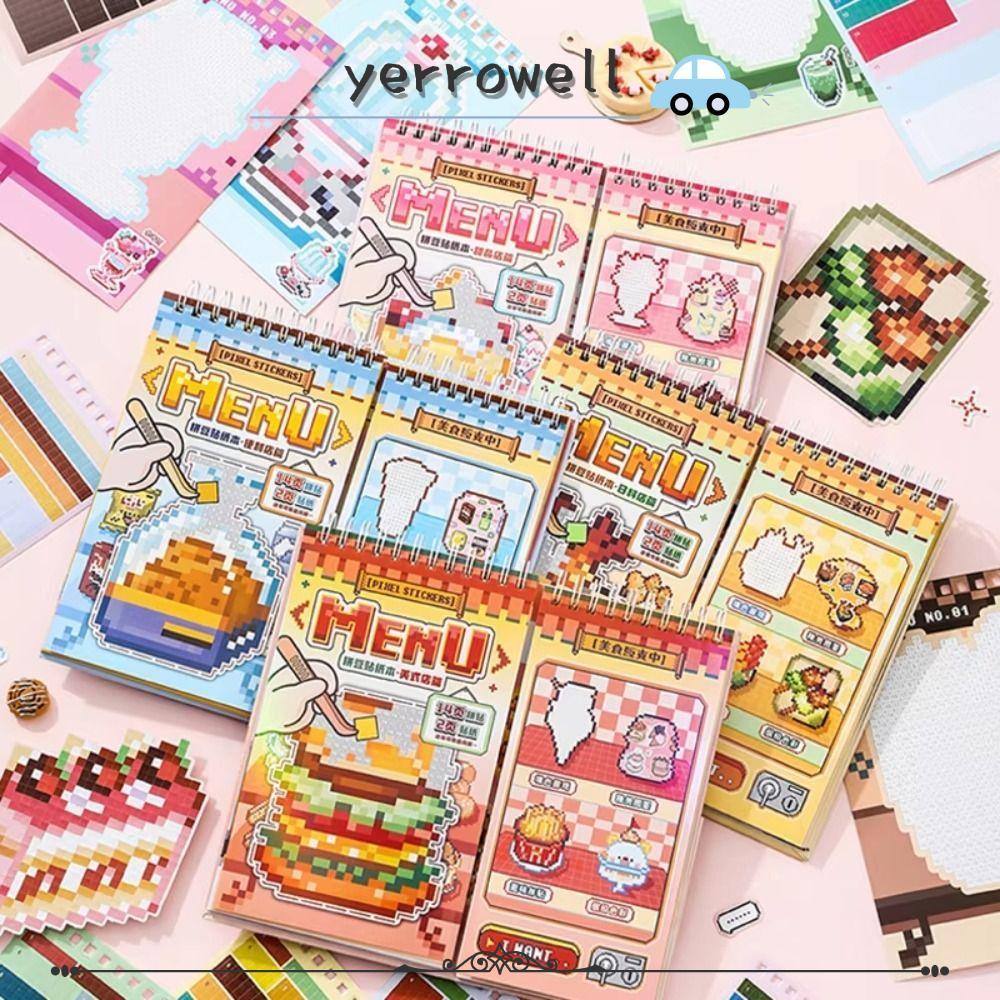 YERROWELL Bean Paste สติกเกอร์, 30 ชิ้นอัลบั้มตกแต่ง Pixel Art สติกเกอร์หนังสือ, Creative Pixel Art 