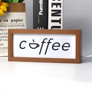 โคมไฟไม้ LED แบบใช้แบตเตอรี่ ป้ายกาแฟกรอบไฟ ไฟกลางคืน ตกแต่งบ้าน ร้านกาแฟ บาร์ และครัวเรือน