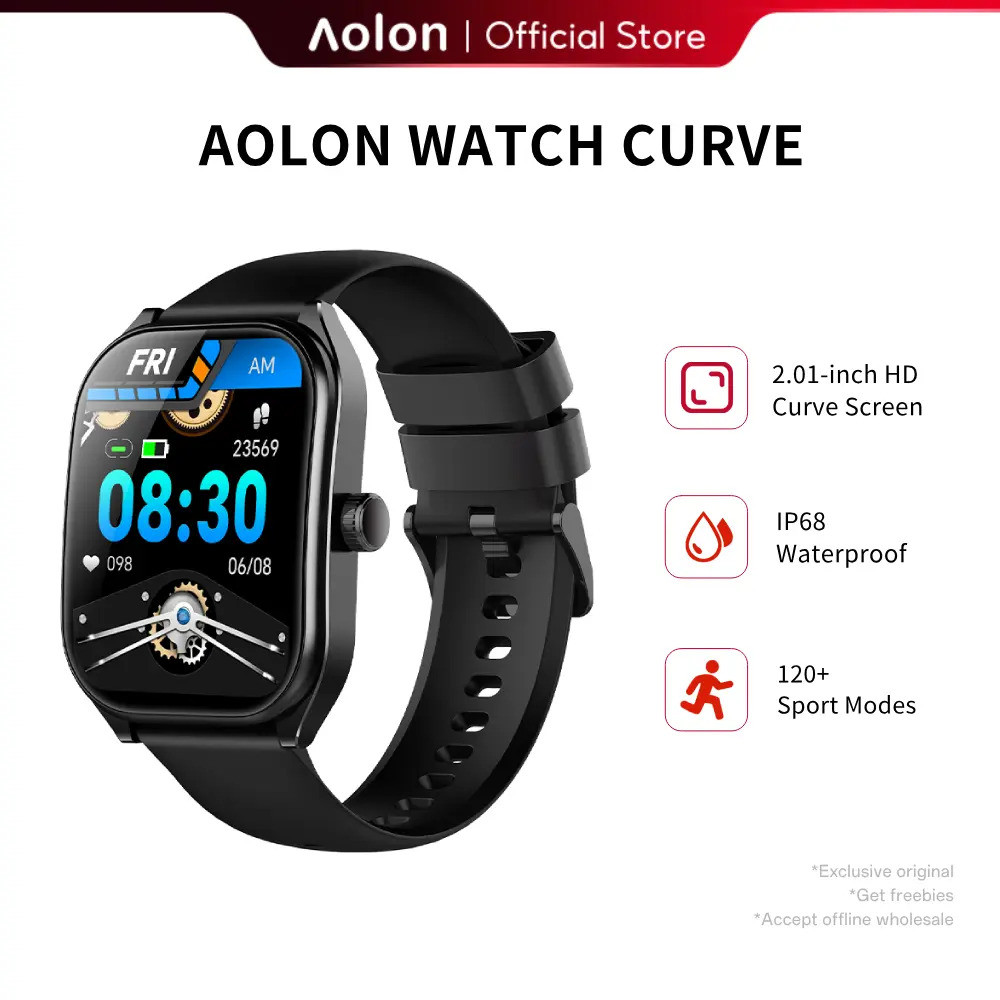 Strava/ขายร้อนAolon Curve Smart Watch |   จอโค้ง HD ขนาด 2.01 นิ้ว |   กันน้ํา IP68 |   โทรโทรศัพท์บ