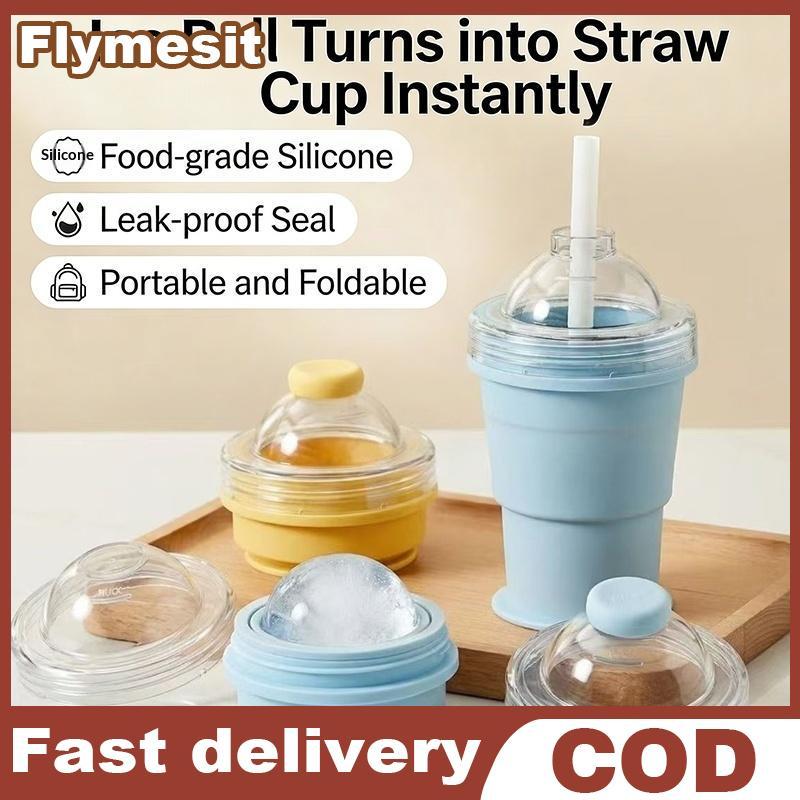 Flymesit ถ้วยน้ําแข็งพับได้ 600 มล. แบบพกพาพร้อมท่อดูดแบบบูรณาการและแม่พิมพ์น้ําแข็งสําหรับวัยรุ่นและผู้ใหญ่ยิมกิจกรรมกลางแจ้ง青年折叠通用冰杯自带吸制 可制 ใน