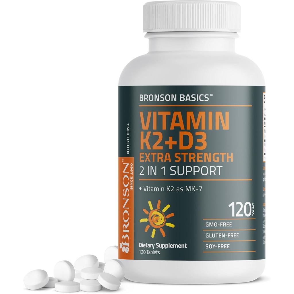 Bronson Vitamin K2 (MK7) และ D3 2 in 1 10,000 IU Vitamin D3 & 120 mcg K2 MK-7, 120 เม็ด