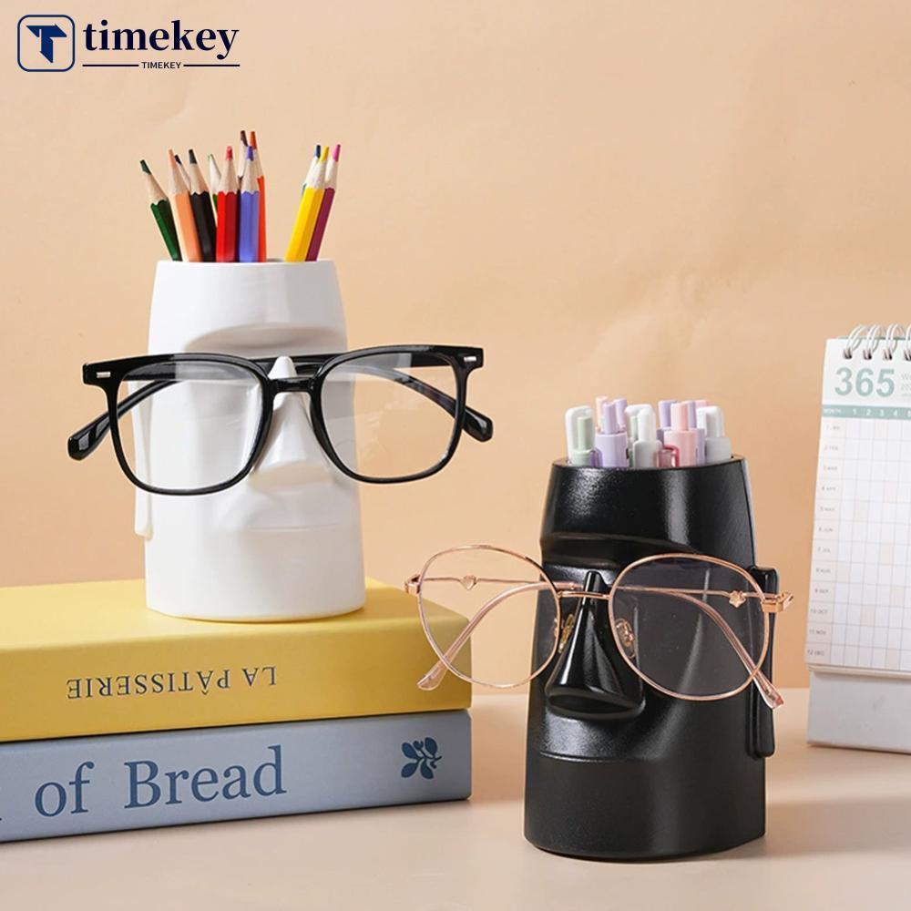 TIMEKEY Moai รูปปั้น 2-In-1 ผู้ถือปากกาเครื่องเขียนเก็บแว่นตาขาตั้งโต๊ะสําหรับ Home Office ตกแต่งแปร