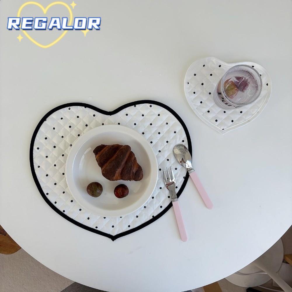 REGALOR0G แผ่นรองจานรูปหัวใจ, เสื่อถ้วยน้ําผ้าฝ้ายรัก, ผ้านวมตกแต่งลายจุดเสื่ออาหารตะวันตกตกแต่งบ้าน