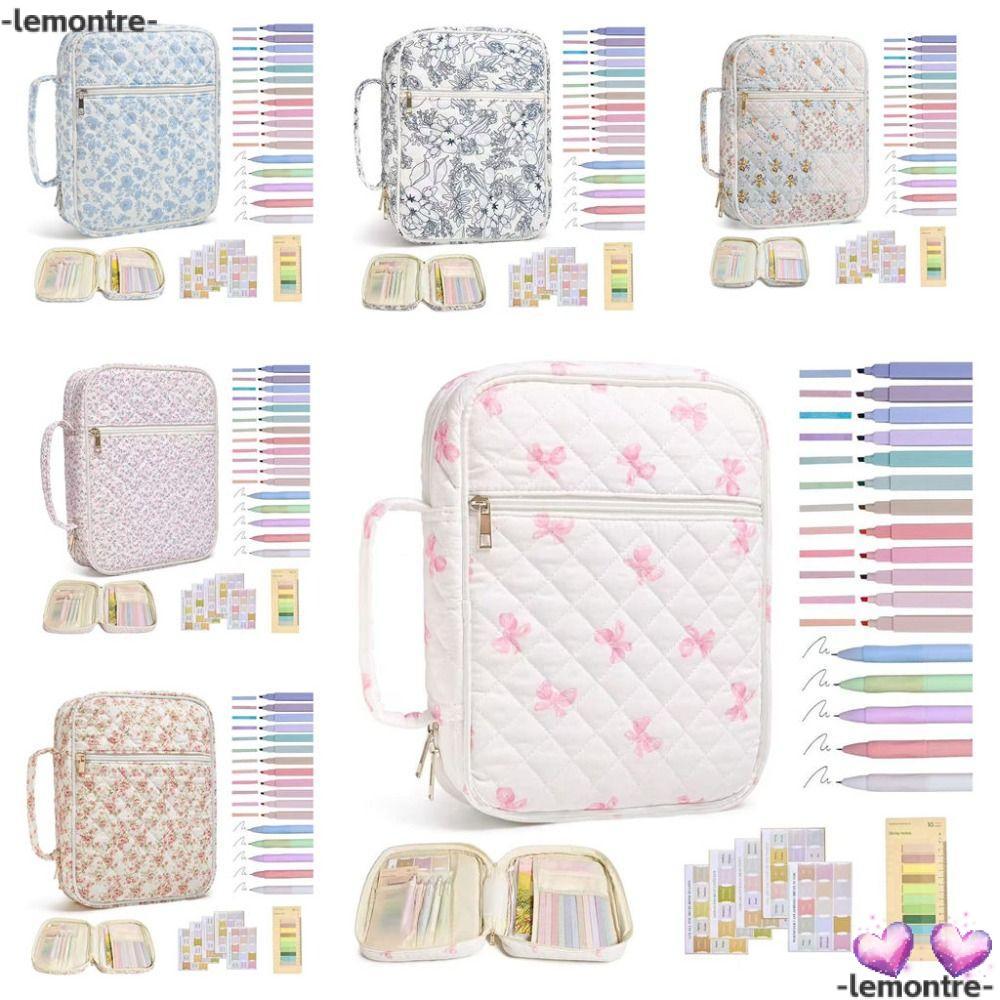 LEMONTRE Bible Cover Bag, Handle Zipper Pocket Bible Cover , Floral Design Bible Journaling Kit Chur