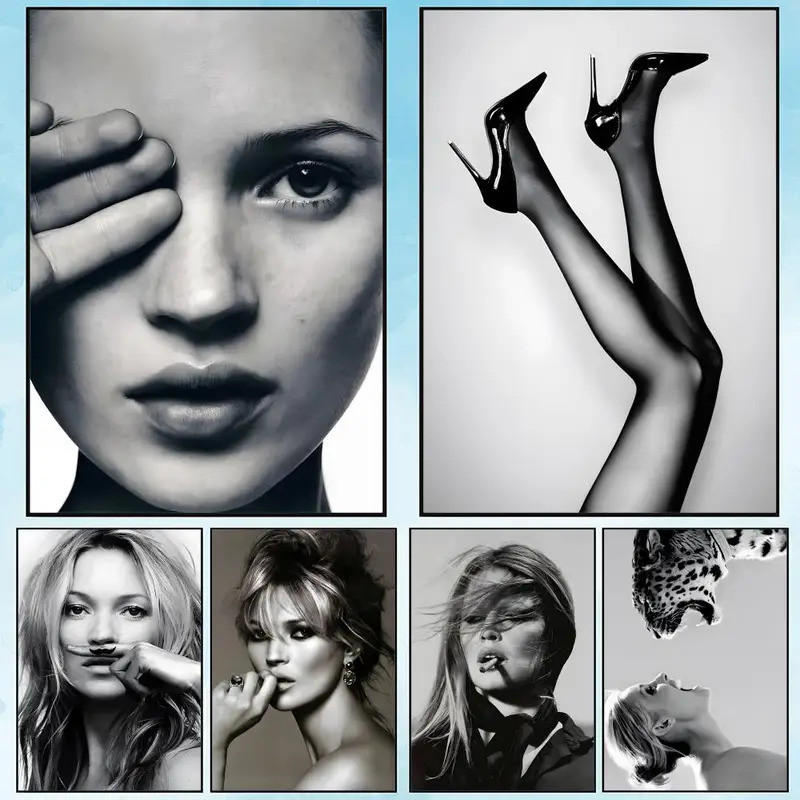Kate Moss Fashion Modern Art Painting โปสเตอร์ผ้าใบ: Creas ฟรีกันน้ําทนทาน All Space Wall Decor