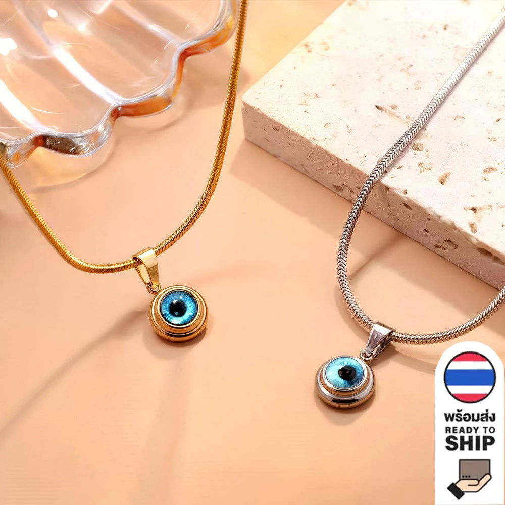 🚚【จัดส่งจากกรุงเทพฯ】🚚Evil Eye Necklace สร้อยคอเหล็กไททาเนียม การออกแบบตานางฟ้า ชุบทอง โซ่กระดูกไหปลาร้าประณีต ทนทานและไม่ซีดจาง อเมริกันยุโรป