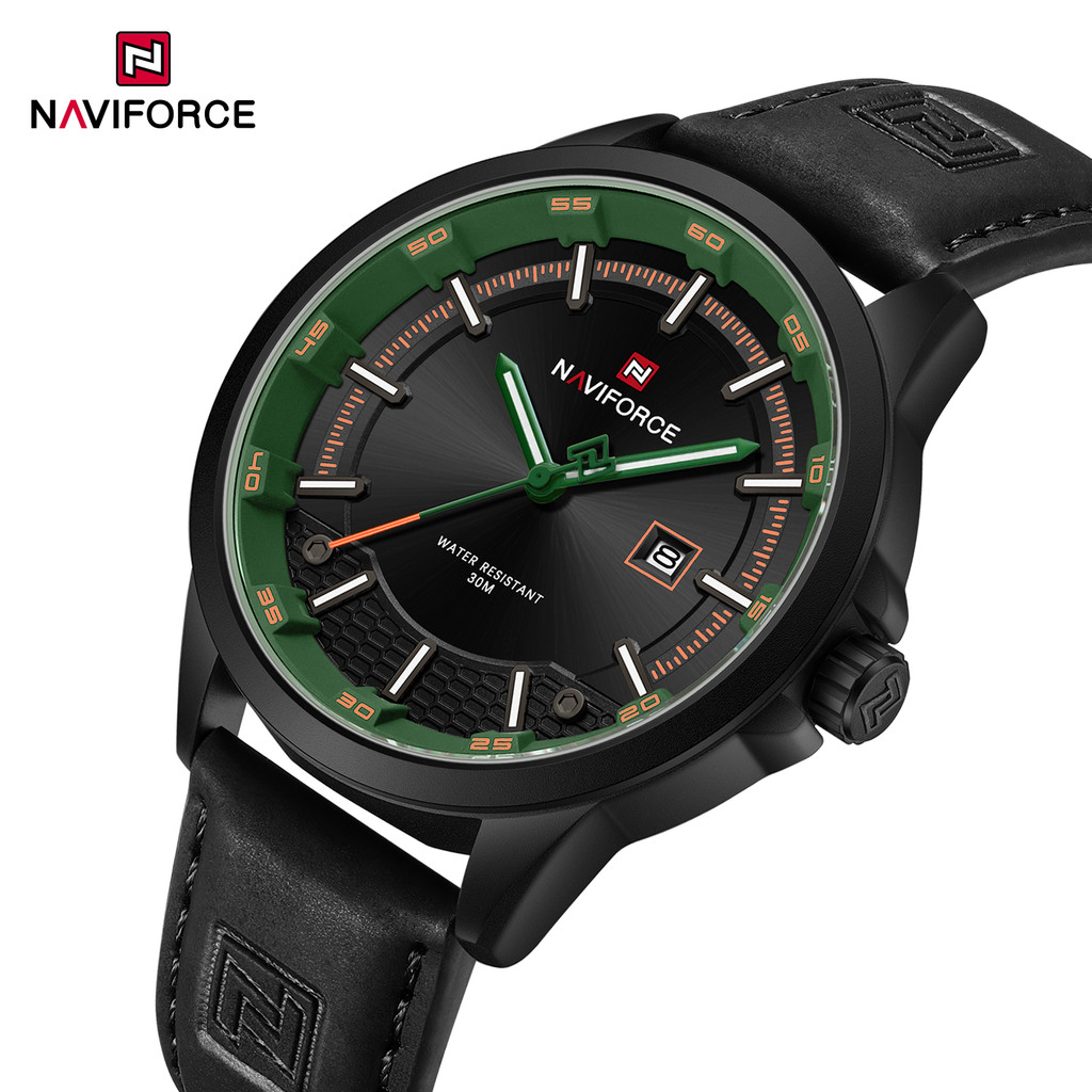NAVIFORCE NF9248L Original Mens Casual นาฬิกาข้อมือควอตซ์ 30 M กันน้ําชายสายหนังธุรกิจแฟชั่นนาฬิกา R