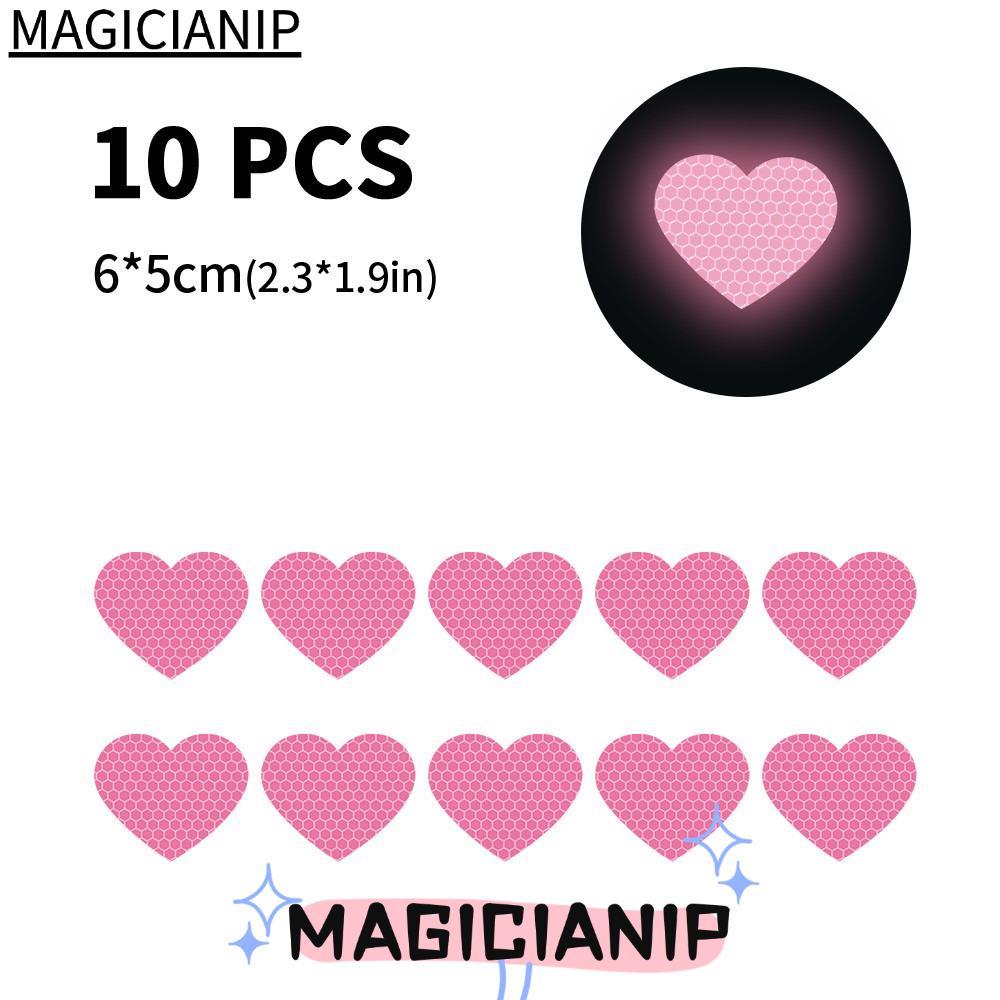 MAGICIANIP 10 ชิ้น/เซ็ตรถหัวใจ PVC Decal, สีชมพูรูปหัวใจสีชมพูสติกเกอร์สะท้อนแสง, PVC 6*5 ซม./ 2.3*1.9 นิ้วรถจักรยานยนต์จักรยานสติกเกอร์กันชนสําหรับรถหน้าต่าง Decals