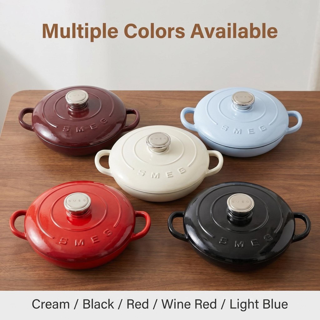 🚀ส่งจากไทย🚀ใหม่ Smeg Collection หม้อ 26 ซม. หม้อเหล็กหล่อหม้อ SMEG 10.2 นิ้วเหล็กหล่อ braiser SMEG Cast iron braiser