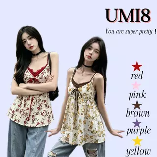 UMI8💝【ในสต็อก】💝 เสื้อสายเดี่ยวผ้าลูกไม้พิมพ์ลายดอกไม้สไตล์ฝรั่งเศส คอลเลคชั่นฤดูใบไม้ผลิ/ฤดูร้อน 2026