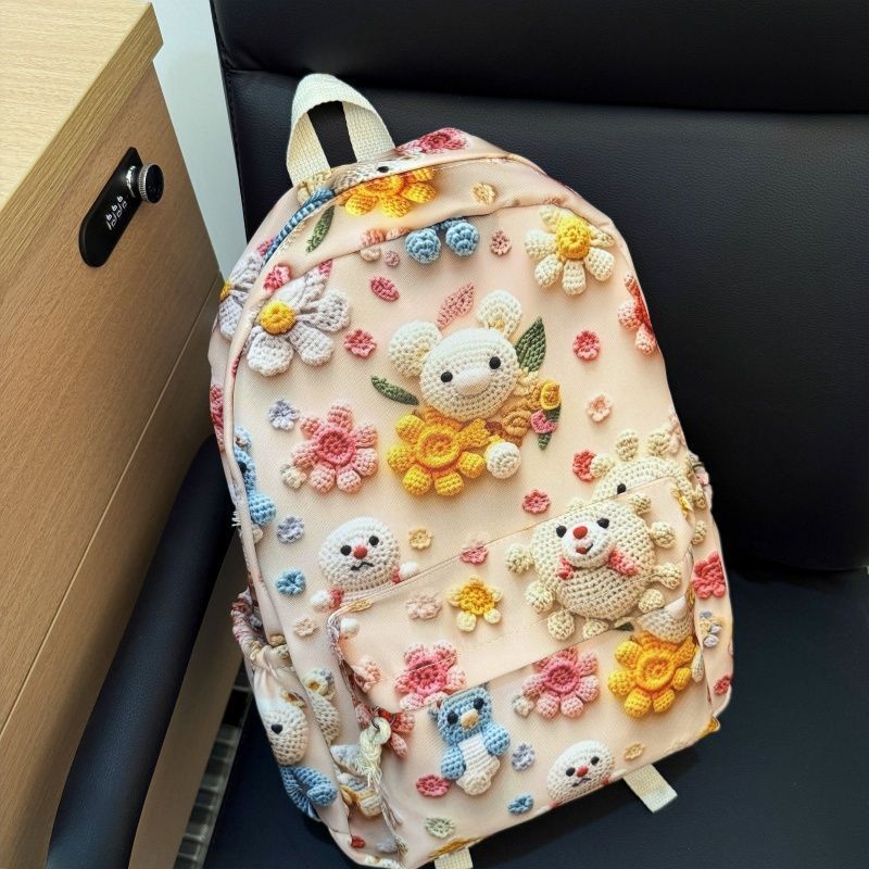 新款可爱大学生双肩包背包3D印花卡通初中生轻便小熊大容量书包h423New Cute College Student Backpack 3D Printed Cartoon Lightweight B