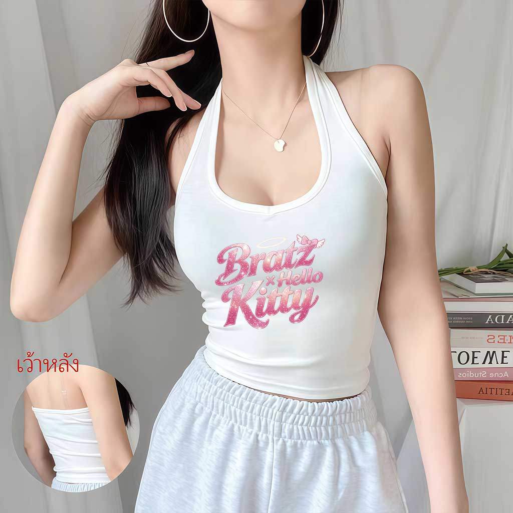 COD BOOM💥 เสื้อกล้ามผู้หญิง สีพื้น พิมพ์ลาย คล้องคอเว้าหลัง แฟชั่นเซ็กซี่ เสื้อกั๊ก ผ้านิ่มยืดพอดี G