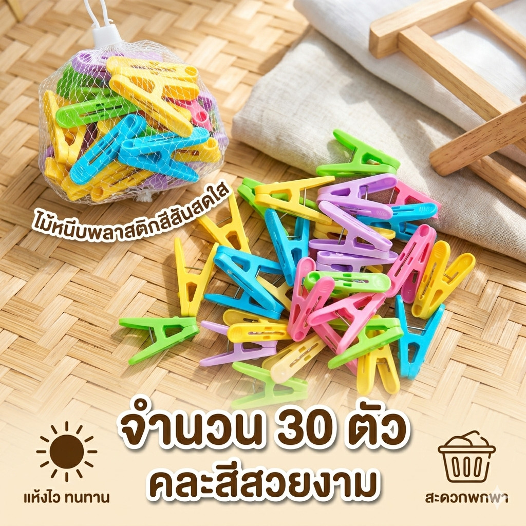 ไม้หนีบพลาสติก "30ตัว"