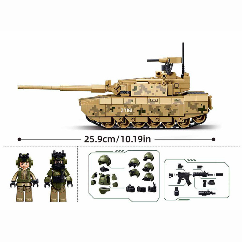 Little Luban Military Series Building Blocks ZTZ-100 ประเภทรถถังหลักรุ่นประกอบของเล่น