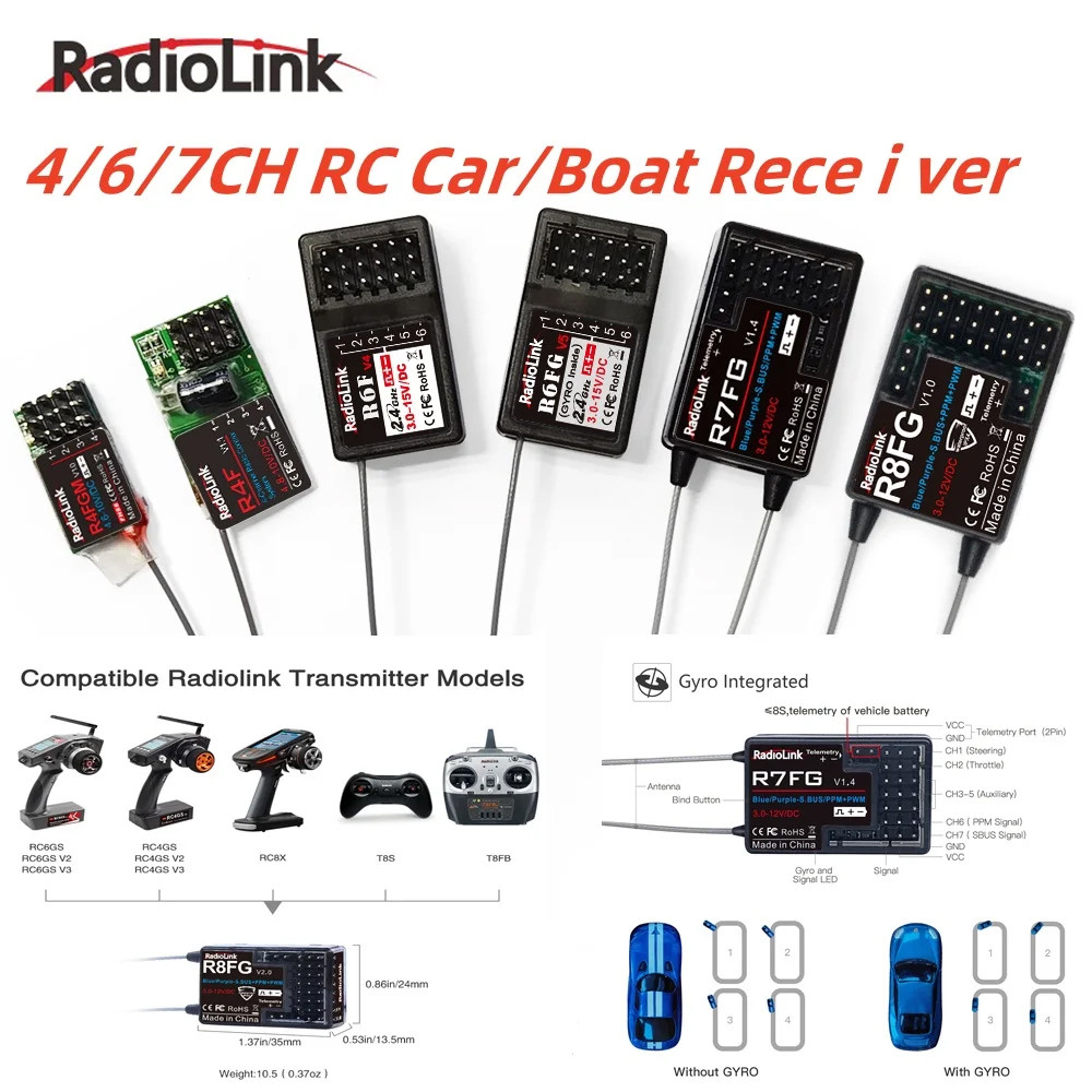 Original Radiolink 2.4GH R7FG R8FG R4FGM R6FG R6F ตัวรับสัญญาณ Gyro สําหรับ RC รถเรือทํางานสําหรับเค