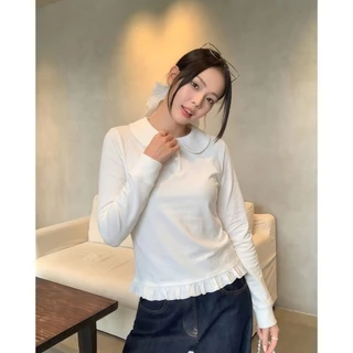 B&R พร้อมส่ง เสื้อแขนยาวสไตล์เกาหลีสำหรับผู้หญิง เสื้อยืดคอปกปีเตอร์แพนผ้าลูกไม้ ชั้นฐานด้านใน ขนาด M-2XL