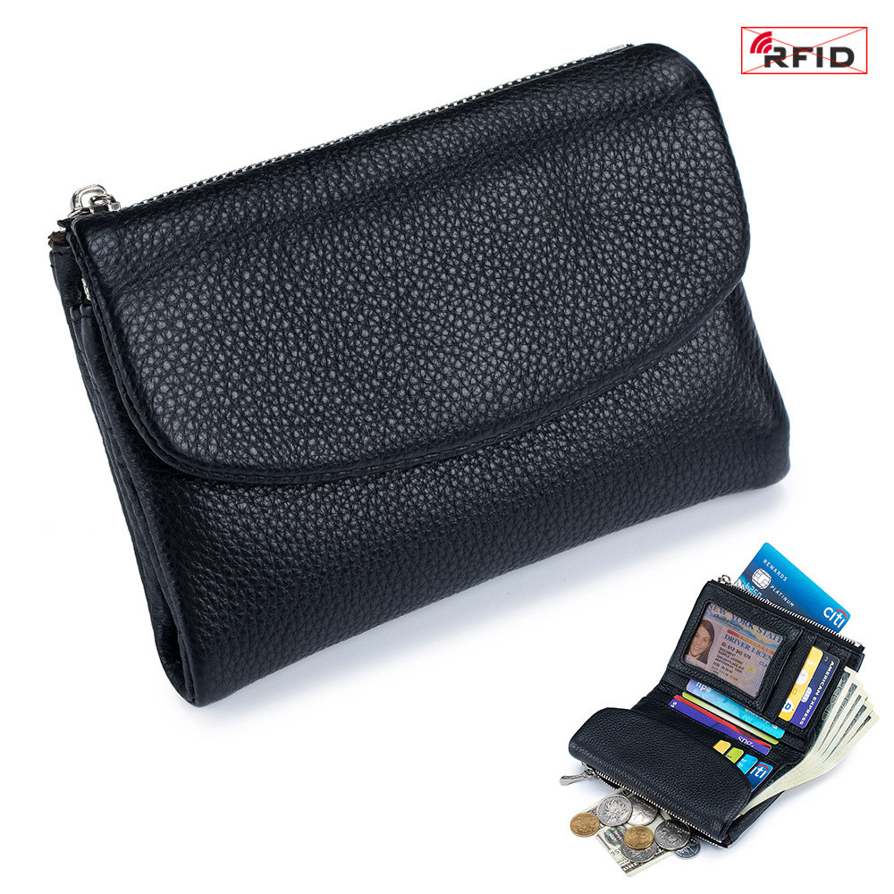 กระเป๋าสตางค์ป้องกันการโจรกรรม RFID สั้นหนังแท้สุภาพสตรี, คลัตช์เนื้อหนังนิ่มแฟชั่น, การออกแบบกระเป๋าสตางค์เก็บของความจุขนาดใหญ่