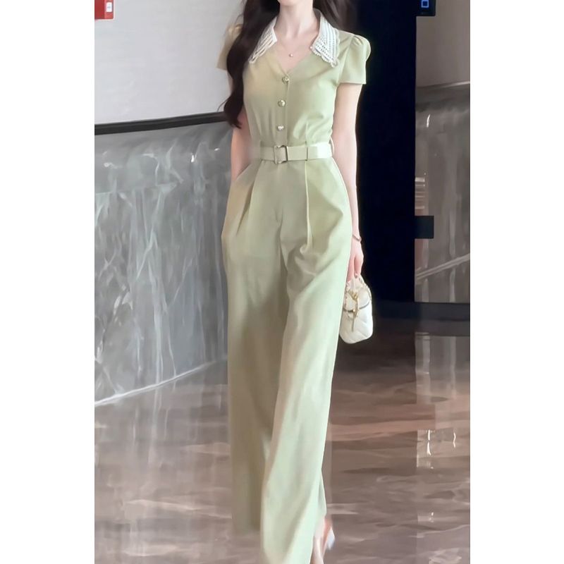 จั๊มสูทฝรั่งเศสสีดำ ทรงสแลมฟิต สำหรับผู้หญิงในฤดูร้อน