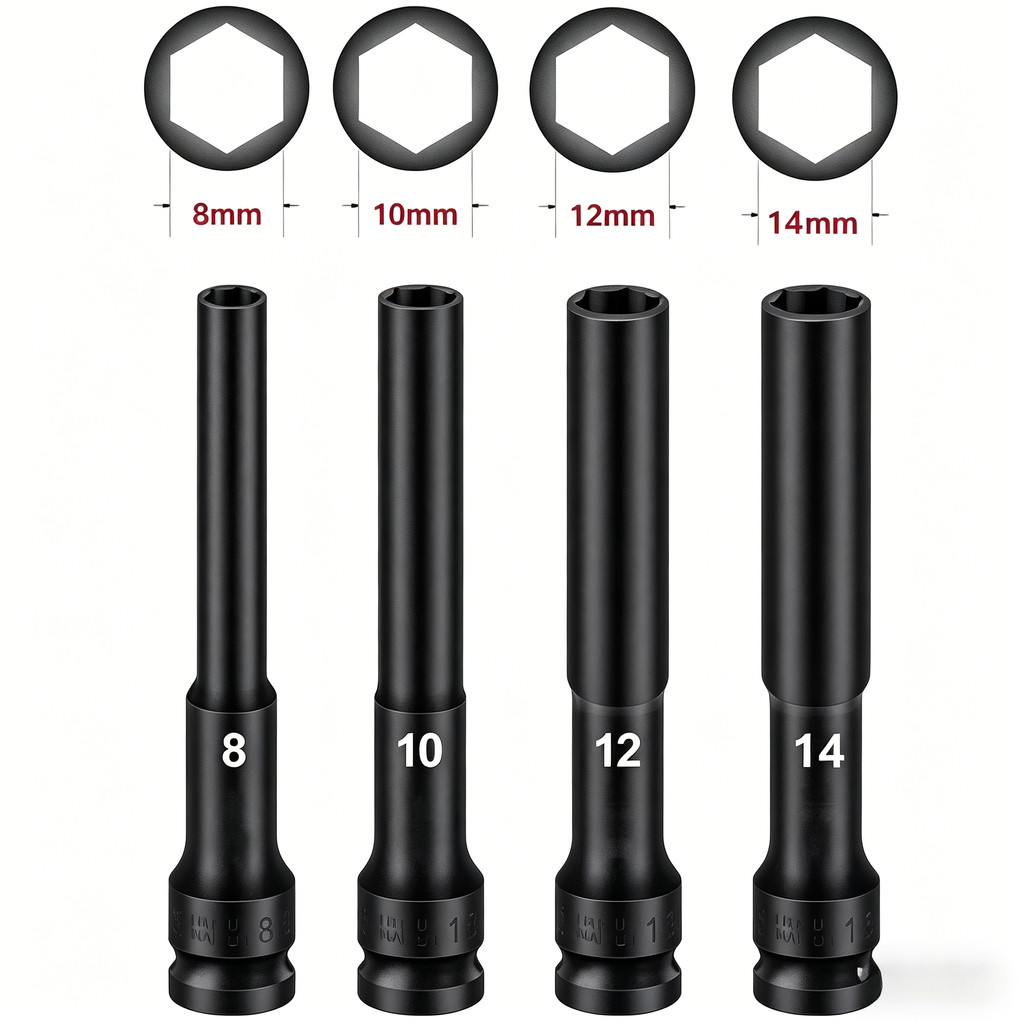ลูกบล็อกยาว 4pcs ยาว128MM ลูกบล็อก 6 เหลี่ยมยาว 1/2" รูปที่ 2
