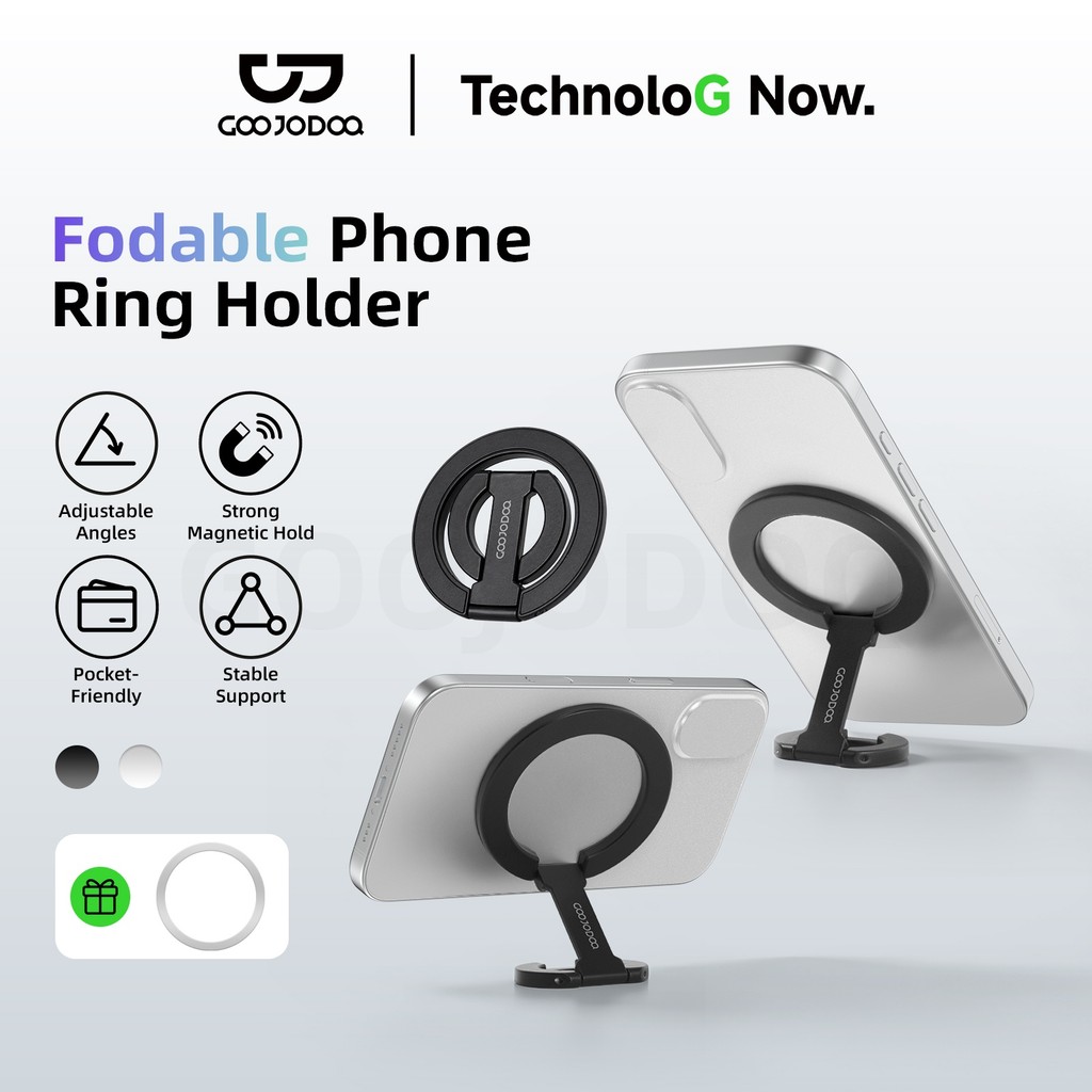 GOOJODOQ ที่วางโทรศัพท์ Dual Magnetic Ring Buckle Design Multi Angle Adjustment น้ําหนักเบาและพับได้