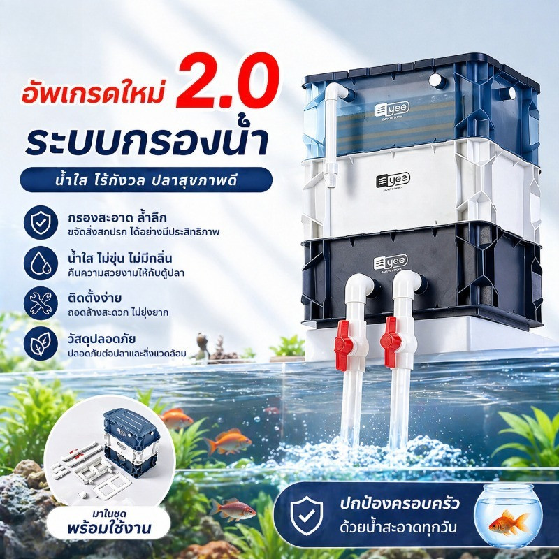 YEE กล่องกรองน้ำตู้ปลา รุ่นปรับปรุง ระบบกรองหมุนเวียน 2.0 เพิ่มออกซิเจน ช่วยลดตะกอน ดูแลรักษาง่าย ปลอดภัยต่อปลา