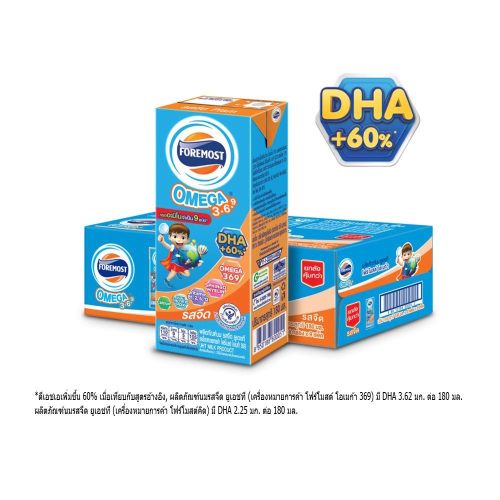 [สินค้าส่งด่วน] โฟร์โมสต์โอเมก้านมยูเอชทีรสจืด180มล. แพ็ค 36 FOREMOST OMEGA UHT PLAIN FLAVOUR 180 ML. PACK 36