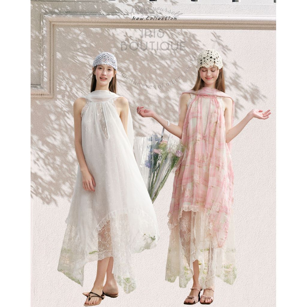 Original Design IRIS BOUTIQUE Trims series summer ID73921 Ethereal Veil Halter Dress เดรสฮอลเตอร์แต่งผ้าคลุมพลิ้ว
