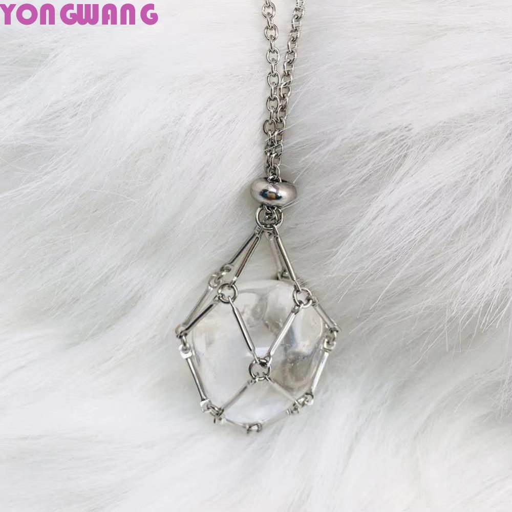 YONGWANG66HR คริสตัลกรงสร้อยคอ,สุทธิกระเป๋าโลหะสร้อยคอสแตนเลส,ปรับ DIY หินเก็บคอเครื่องประดับ Rhines