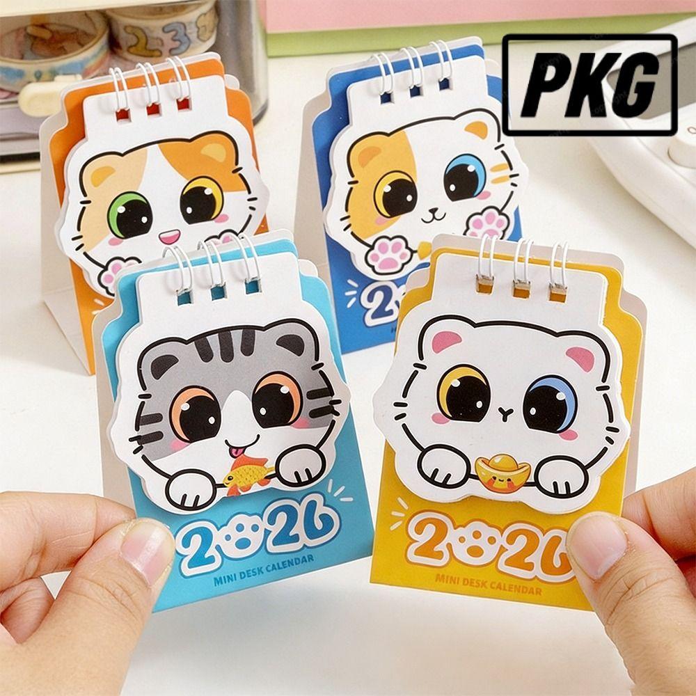 บันทึก 2026 ปฏิทินตั้งโต๊ะ, มินิการ์ตูนแมวขดลวดปฏิทิน, ตารางแบบพกพาเครื่องหมายวางแผนรายวันอุปกรณ์สํานักงาน