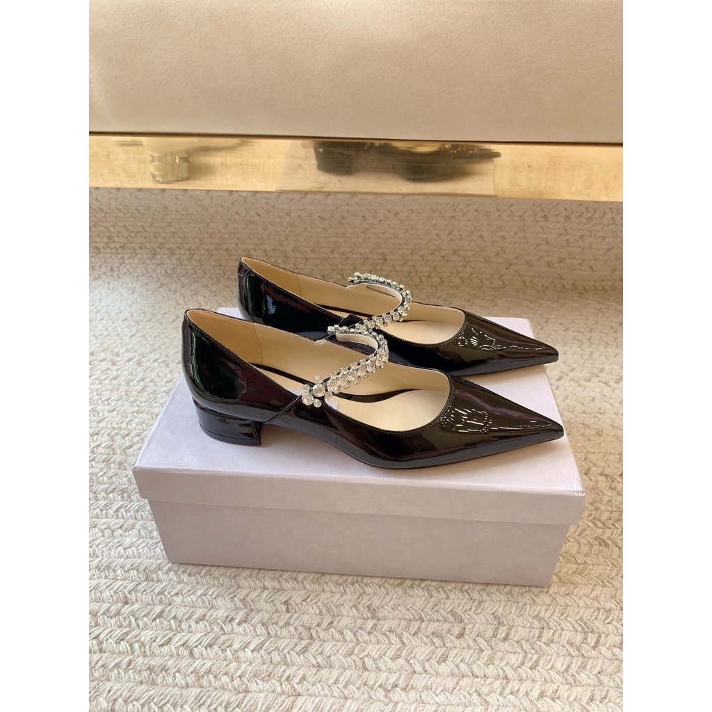 2024.5.23-2.5ซม.ส้นJC Jimmy Choo Chou Yangjie BING Seriesรองเท้าโซ่เพชร/รองเท้าส้นสูง