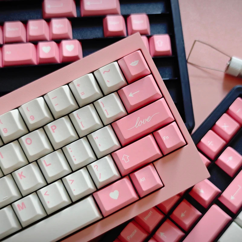 154-Key Keycap Love Theme Cherry PBT ระเหิด DIY Keycap Retro สีชมพูสีขาว Alice Layout Keycap แยก Spa
