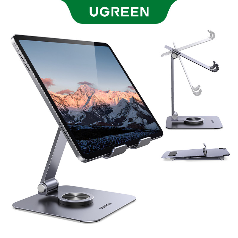 UGREEN ที่วางโทรศัพท์อะลูมิเนียมปรับมุมได้ 360° ซิลิโคนป้องกันแบบพับได้สําหรับ iPhone 12 13 14 15 16 17Pro Max, Samsung S22 S23, ipad mini