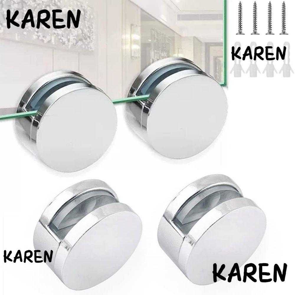 KARENGOODS คลิปหนีบกระจก, คลิปหนีบกระจกโลหะผสมสังกะสีทรงกลม, ตู้ครัวฮาร์ดแวร์สีเงิน