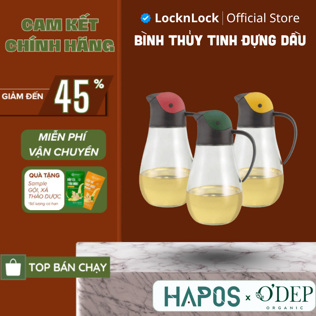 LocknLock ขวดน้ํามันแก้วพร้อมฝาปิดเปิดอัตโนมัติ 550ml ของแท้ CKO201 - HAPOS LOF