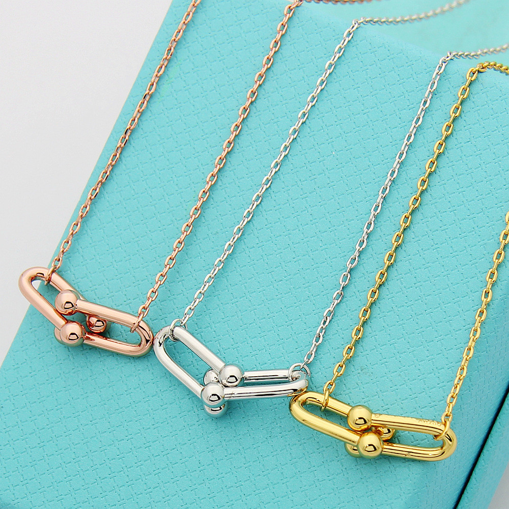 T Letter 2 ส่วน U-Shaped จี้สร้อยคอสุภาพสตรีสไตล์ Double U-Shaped สร้อยคอ