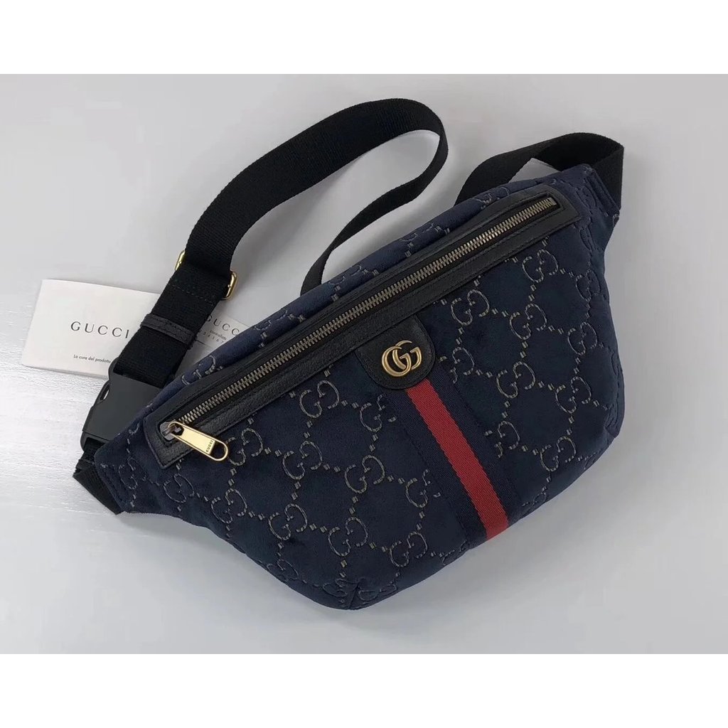 G GUCCI/GUCCI GG Velvet กระเป๋าคาดเอว 574968 กระเป๋าสะพายข้าง Gucci