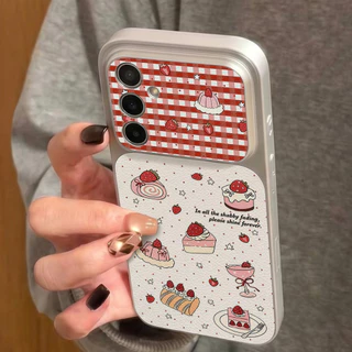 INS เคสไอโฟน for Samsung A07 A17 A56 A55 A54 A36 A16 A05S S23 S24 S25 Ultra S25 FE Cartoon Cake หรูหรา วัสดุหนังแกะผสม