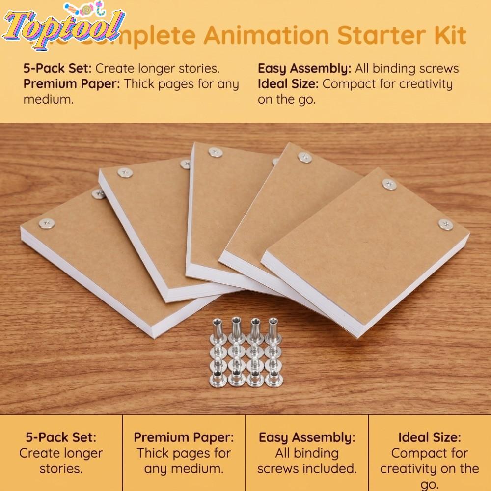 TOPTOOL 5PCS DIY Animation Kit, Binding Screws Holed Animation Paper Flip Book Kit, 4.5  2.5  0.3 นิ