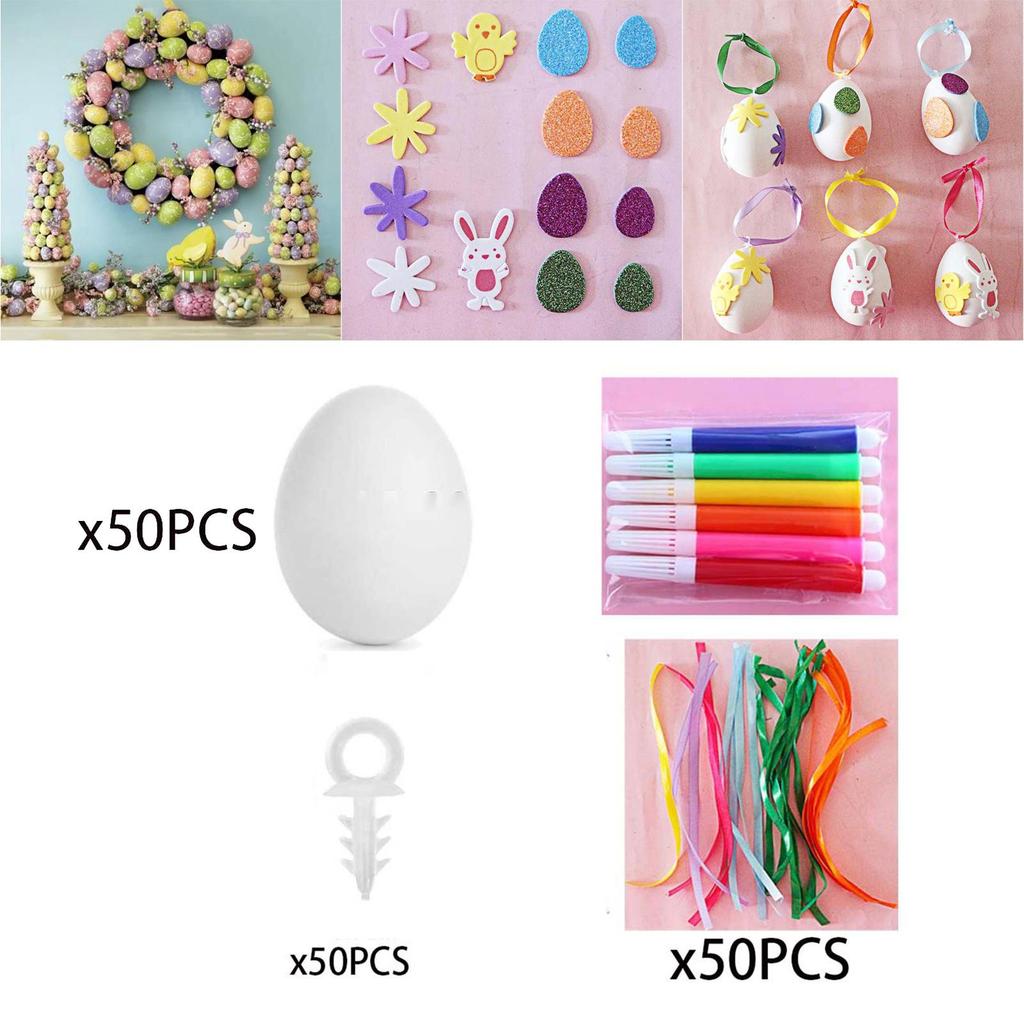 [svzfjuv] Easter Blank White Eggs DIY Material Kit 50 ชิ้นปากกาสีน้ํา 6 สี