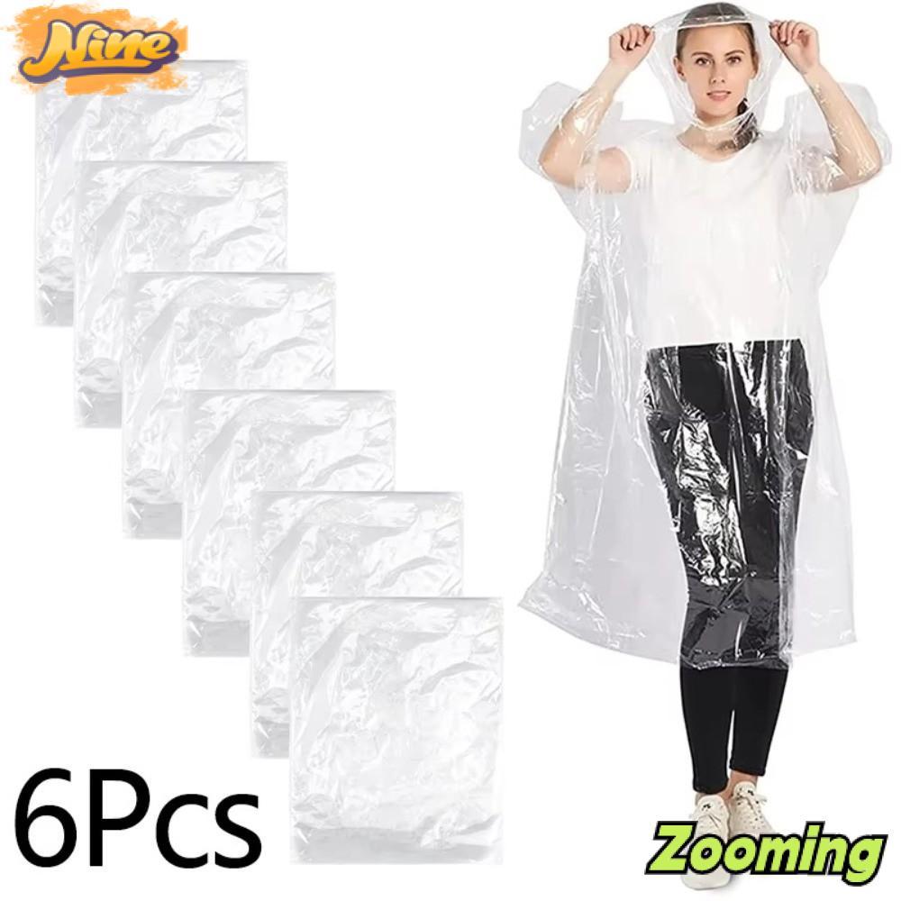 ZOOMING เสื้อกันฝนแบบใช้แล้วทิ้ง 6 ชิ้น โปร่งใส กันน้ํา น้ําหนักเบา PE หนา ใช้ซ้ําได้ สําหรับเดินทาง