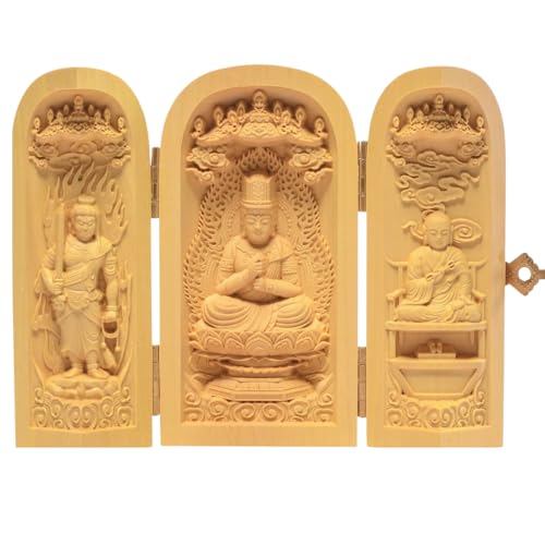 Buddha statue Sankai-butsu: Dainichi Nyorai Sanzon Fudo Myoo Shingon sect Kobo-Daishi Buddhist altar