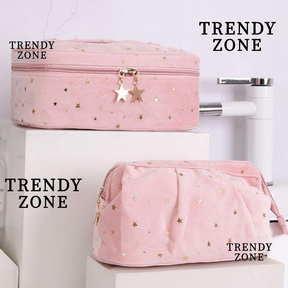 TRENDYZONE กระเป๋าเครื่องสําอางสําหรับเดินทาง,ความจุขนาดใหญ่ Bronzing Stars กระเป๋าแป้งผู้หญิง,แบบพกพา Cubic Shell Shape วัสดุกํามะหยี่ล้างกระเป๋า Desktop Storage