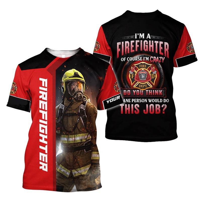 👕✨Men's T-shirts, short sleeve T-shirts, graphic print, large 3D firefighter, fashion, summer for me