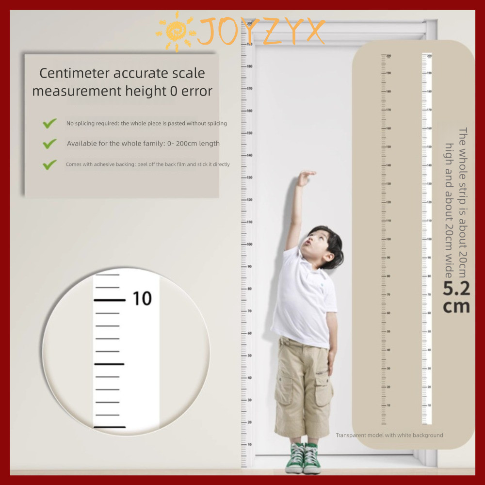 จัดส่งจากประเทศไทยสติ๊กเกอร์วัดส่วนสูง JOYOZYX, แผนภูมิการเจริญเติบโตของเด็กความสูง 2M แบบถอดได้, กันน้ํามีกาวในตัวโปร่งใสความสูงเทปวัดสําหรับเด็กวัยหัดเดิน