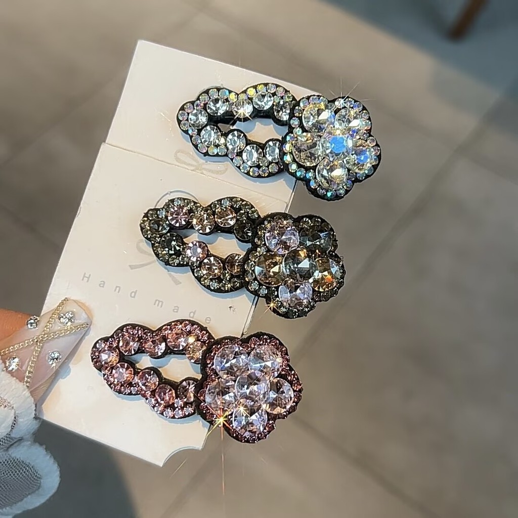 ใหม่ High-End Full Diamond BB กิ๊บติดผมดอกไม้สีพราวสาวประณีตภาษาฝรั่งเศสคํา Influencer Classy ด้านข้างคลิป Bangs คลิปหญิง