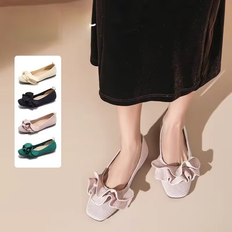 Egg Roll Ruffled Flat Shoes ผู้หญิง 2026 ฤดูใบไม้ผลิใหม่สไตล์ All-Match สไตล์ฝรั่งเศส Classy Like Gr