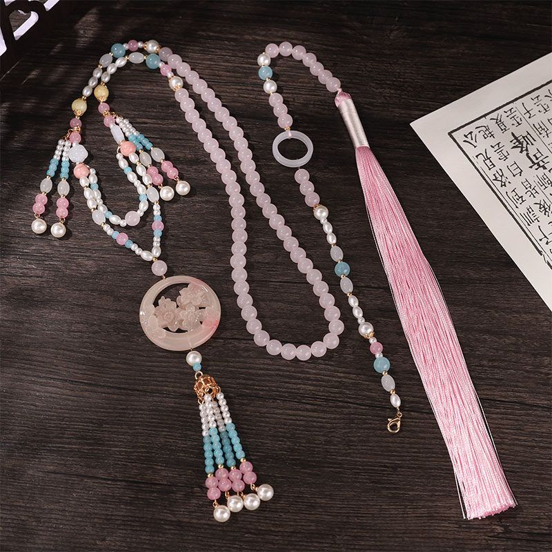 สีชมพู Yingluo สร้อยคอ Horse Face Retro สร้อยคอกลับ Cloud สไตล์จีนพู่โบราณ Cheongsam อุปกรณ์เสริม Mi